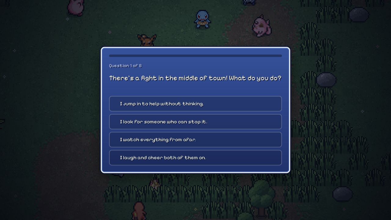 An actual question in the original game personality quiz