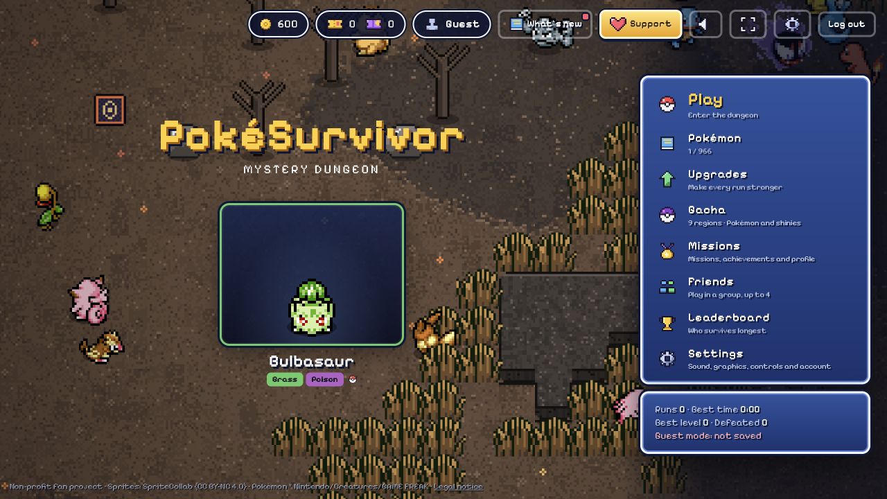 Original game main menu with Play, account-related settings and progression features