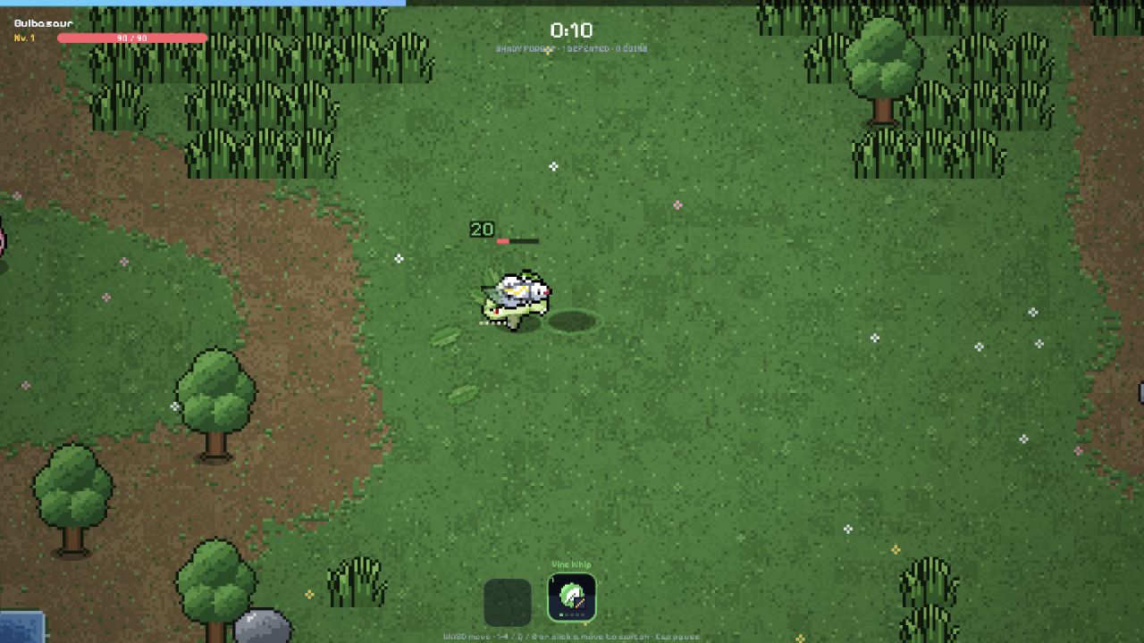 Bulbasaur in an actual grassland run with move slots along the bottom